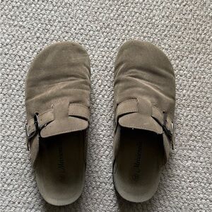 Suede Slip-On Clogs with Buckle